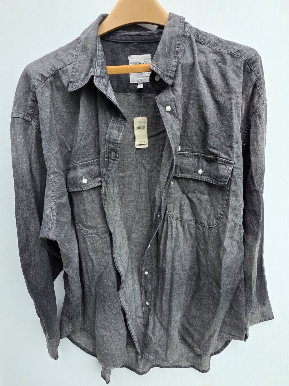 Aerie Gray Washed Long Sleeve Button Down Shirt Size L Versatile NWT Classic